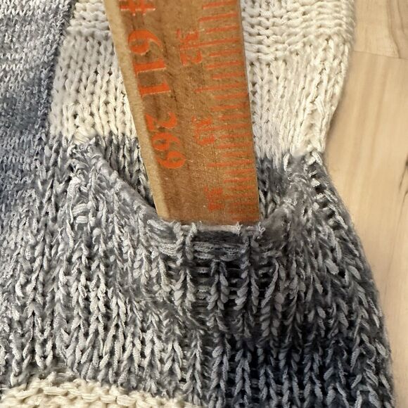 Skies Are Blue Medium Cardigan Open Front Chunky Knit Cream Gray Stripe New - Picture 4 of 9